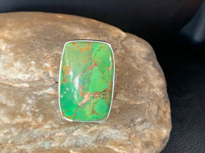 Adjustable Navajo Green Mojave Turquoise Ring | Sterling Silver | Sz 8 | 11790