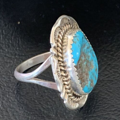 Navajo Blue Kingman Turquoise Ring | Sterling Silver | Sz 7 | Authentic Native American Handmade | 12957