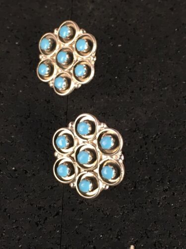 Native American Zuni Turquoise Earrings | Sterling Silver | Old Pawn | 8778