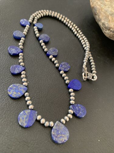 Navajo Lapis Lazuli Teardrop Necklace | Sterling Silver | 20" | Authentic Native American Handmade | 02045