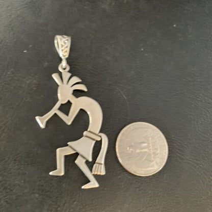 Navajo Kokopelli Pendant | Handmade Stamped Sterling Silver | 2.25" | 14041
