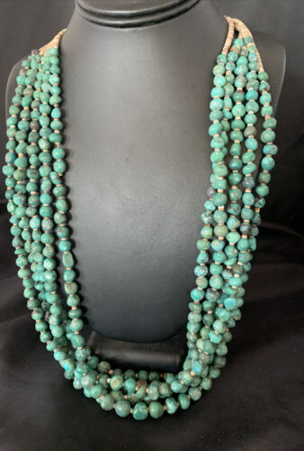 Men's XL Santo Domingo Blue Turquoise Shell 5-Strand Bead Necklace | 40" | 13186