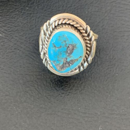 Navajo Blue Kingman Turquoise Ring | Sterling Silver | Sz 8 | Authentic Native American Handmade | 11921