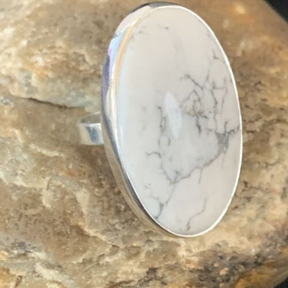 Adjustable Women's Navajo White Howlite Ring | Sterling Silver | Sz 8 | 11723