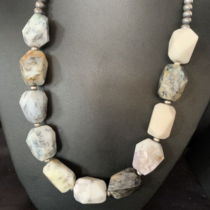 Navajo White Opal Bead Necklace | Sterling Silver | 20mm | 21" | Authentic Native American Handmade | 13982