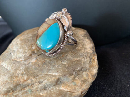 Southwestern Navajo Blue Boulder Turquoise Ring | Sterling Silver | Sz 9 | 00549