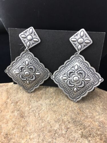 Authentic Native American Navajo Sterling Silver Stamped Earrings | 2.75" | SET01708 - Masha USA