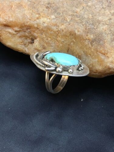 Navajo Turquoise Ring by Yazzie Platero | Sterling Silver | Sz 7.25 | Authentic Native American Handmade | 2510