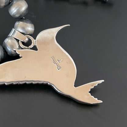 Navajo Hummingbird Inlay Necklace Pendant | Sterling Silver | Wild Horse Turquoise Inlay | 11345
