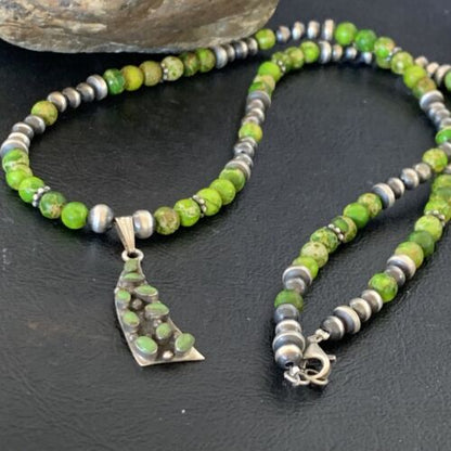 Navajo Green Gaspeite Turquoise Multi-Stone Pendant | Authentic Native American Sterling Silver | 12269