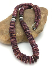 Purple Spiny Oyster Necklace | Navajo Sterling Silver | Authentic Native American Handmade | 23" | 2624