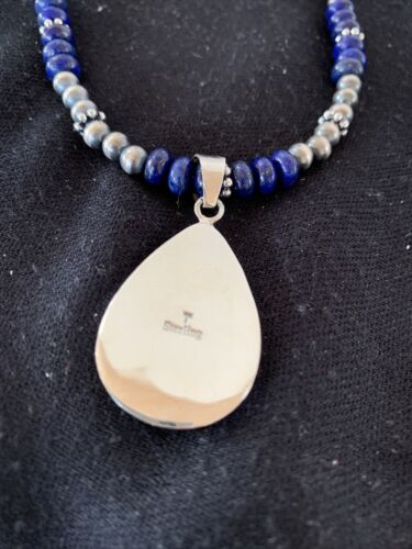 Navajo Pearls Necklace with Lapis, Turquoise, and Blue Opal Pendant | Sterling Silver | 1171