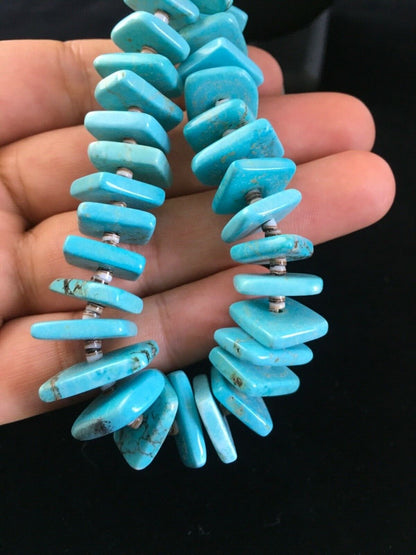 Santo Domingo | Spiderweb Turquoise Bead Necklace | Sterling Silver | 29" | Authentic Native American Handmade | 1758