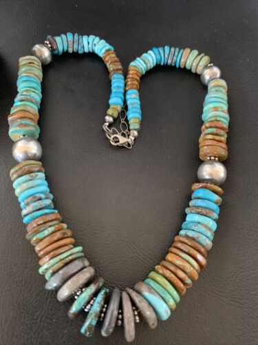 Navajo Blue Green Turquoise Necklace | Sterling Silver | Authentic Native American | 20" | 12910 | Graduated