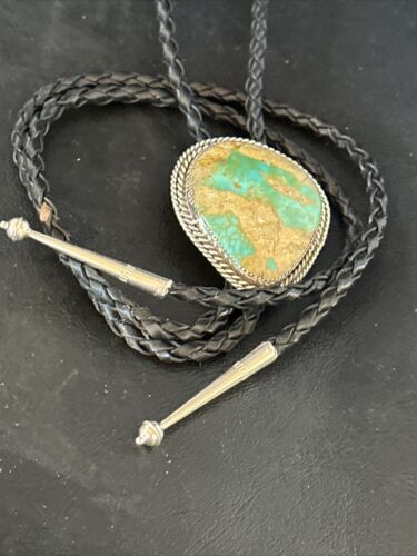 Navajo Green Royston Turquoise Bolo Tie | Sterling Silver | Authentic Native American Handmade | 14520 - Masha USA