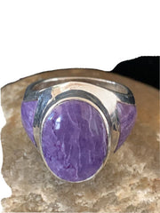 Navajo Purple Charoite Inlay Ring | Sterling Silver | Sz 8.5 | Authentic Native American Handmade | 01452