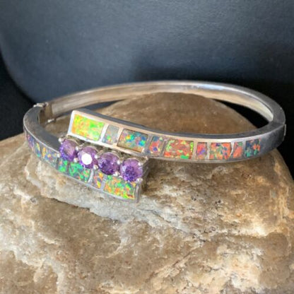 Southwestern Navajo Orange Opal Amethyst Bracelet | Sterling Silver | 7" | 13124