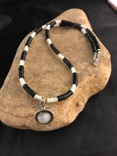 Navajo Mother of Pearl Black Onyx Pendant | Sterling Silver | Authentic Native American