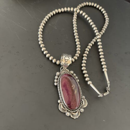 Navajo Purple Spiny Oyster Pendant Necklace | Sterling Silver | Authentic Native American Handmade | 11304