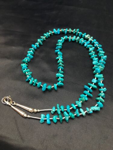Navajo Blue Nugget Turquoise Heishi Necklace | Sterling Silver | 19" | Authentic Native American Handmade | 8959