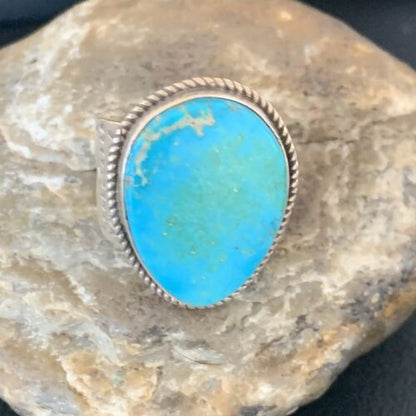 Navajo Blue Kingman Turquoise Ring | Sterling Silver | Sz 12.5 | Authentic Native American Handmade | 11959