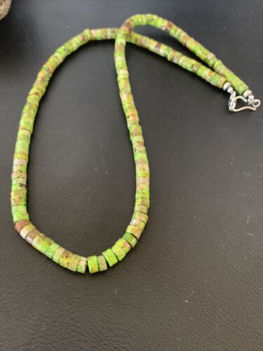 Navajo Green Gaspeite Heishi Necklace | 7mm | Sterling Silver | Authentic Native American Handmade | 20" | 01762