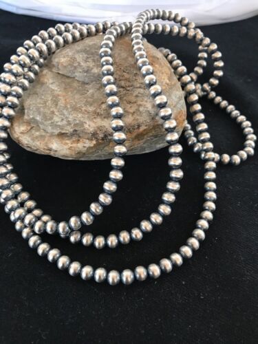 Navajo Pearls Sterling Silver Bead Necklace | 6mm | 51" Length | Native American | 90651