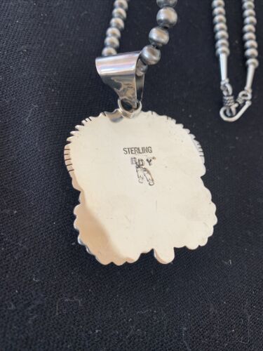 Native American Men's Navajo Pearls Necklace Pendant | Sterling Silver Blue Lapis | 01540