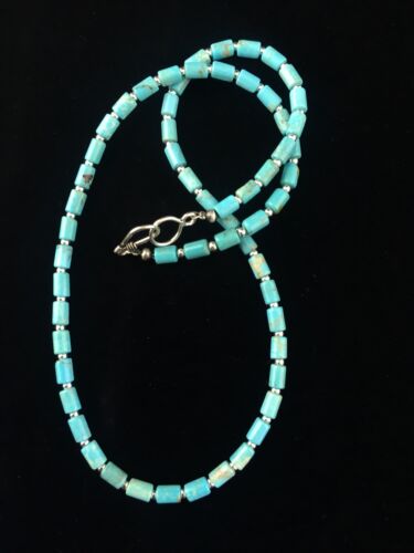 Native American Blue Turquoise Tube Necklace | Sterling Silver | 20" | 10009 - Masha USA
