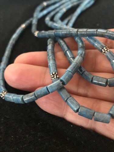 Native American Denim Lapis 3 Strand Necklace | Navajo Sterling Silver | 8472