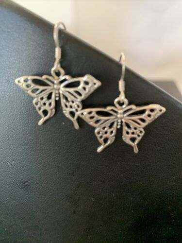 Native American Southwestern Sterling Silver Butterfly Earrings | 1" | 1519