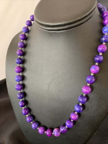 Navajo Pearls Purple Sugilite Bead Necklace | Sterling Silver | Authentic Native American Handmade | 20" | 11805