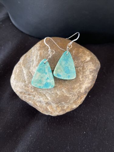 Southwestern Navajo Slab Turquoise Dangle Earrings | Sterling Silver | Authentic Native American Handmade | 1325