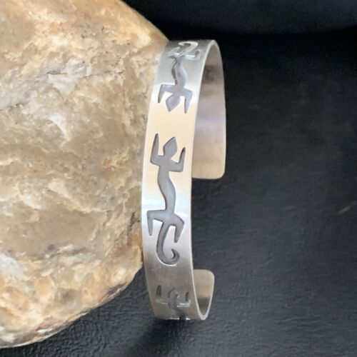 Navajo Gecko Lizard Stamped Cuff Bracelet | Sterling Silver | Authentic Native American Handmade | 12827