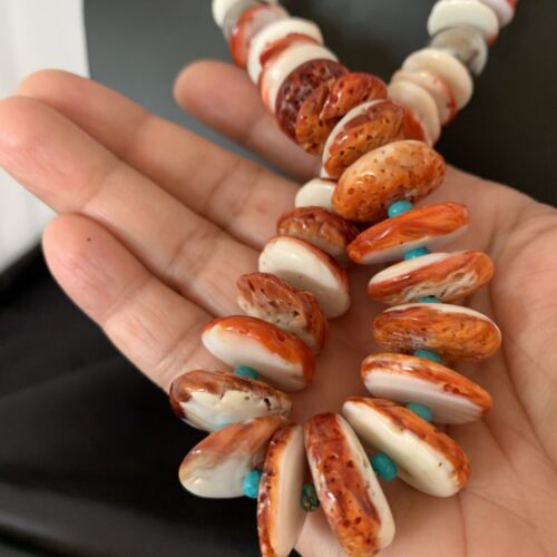 Navajo Spiny Oyster Turquoise Necklace | Sterling Silver | Graduated 22" | Authentic Native American | 10643 - Masha USA