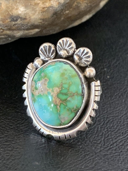 Navajo Green Sonoran Turquoise Ring | Sterling Silver | Sz 9 | Authentic Native American Handmade | 10418