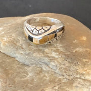 Navajo Black Onyx Coffee Tigers Eye Inlay Ring | Sterling Silver | Sz 6.5 | 10737