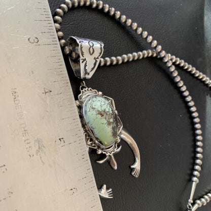 Navajo Green Spiderweb Turquoise Necklace with Naja Pendant | Sterling Silver | Authentic Native American Handmade | 2246 - Masha USA