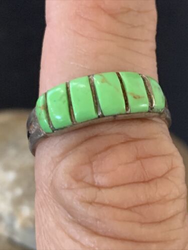 Navajo Green Gaspeite Inlay Ring | Sterling Silver | Sz 7 | Authentic Native American Handmade | 12463