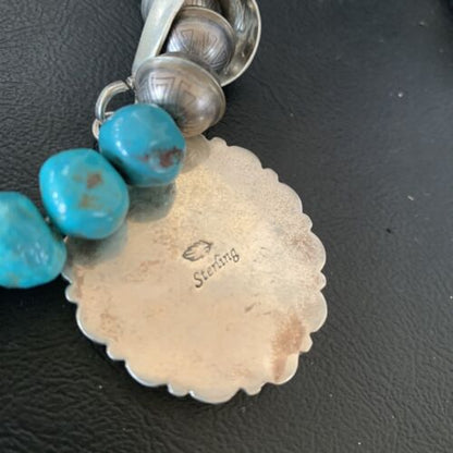 Navajo Blue Turquoise Cluster Pendant Necklace | Sterling Silver | Authentic Native American Handmade | 11884