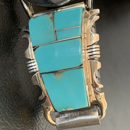 Navajo Men's Watch Tips | Sterling Silver & Turquoise Inlay | Authentic Native American Jewelry | 2094