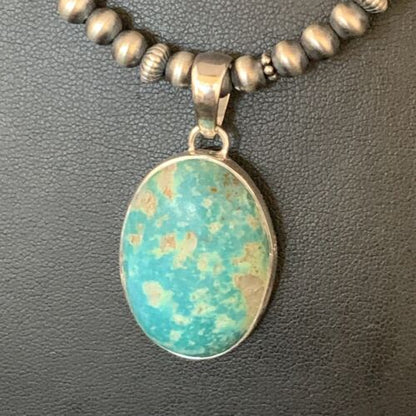 Navajo Blue Turquoise Pendant Necklace | Sterling Silver | Authentic Native American Handmade | 13868