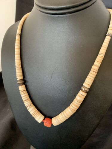 Southwestern Santo Domingo Shell Bead Pendant & Pearls Necklace | Authentic Native American | 20" | 12522