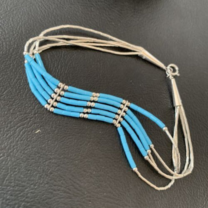 Navajo Blue Turquoise Heishi Bracelet | Sterling Silver | 5-Strand | 8" | Authentic Native American Handmade | 2177