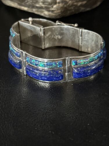 Native American Women's Blue Opal Lapis Inlay Link Bracelet | 7" | Sterling Silver | 14272