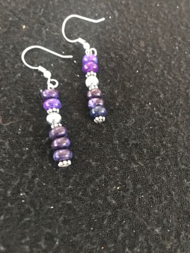 Navajo Purple Sugilite Dangle Bead Earrings | Sterling Silver | Authentic Native American Handmade | 1" | 12346