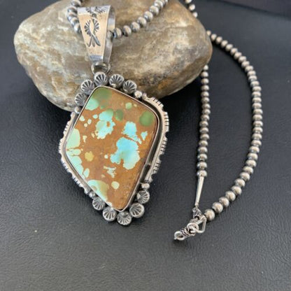 Navajo Royston Turquoise Pendant Men's Necklace | Sterling Silver | Native American Handmade | 10428