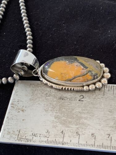 Navajo Pearls Sterling Silver Necklace | Bumblebee Jasper Pendant | Authentic Native American Handmade | 1649 - Masha USA