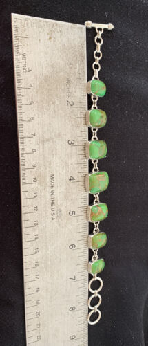 Navajo Green Mojave Turquoise Link Bracelet | Sterling Silver | 8.5" | Authentic Native American Handmade | 662