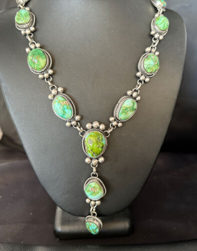 Navajo Sonoran Gold Turquoise Lariat Necklace | Sterling Silver | Native American Handmade | 14406